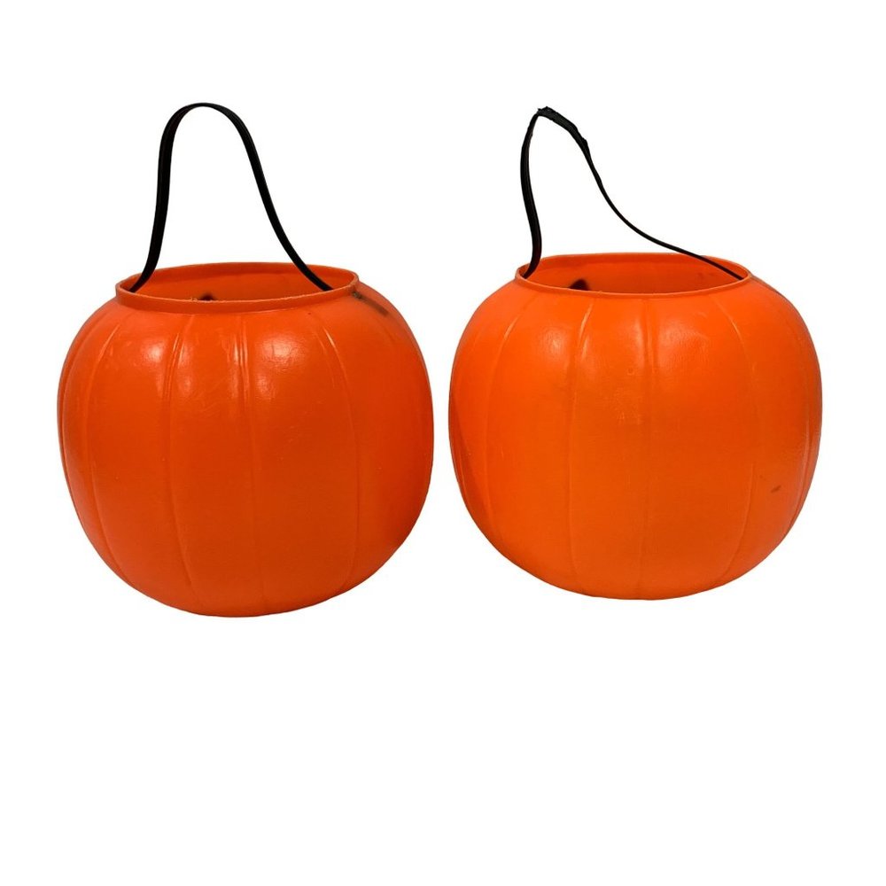 Vintage 1980 Empire Carolina Enterprise Blow Mold Pumpkin Baskets Lot Of 2 - Picture 2 of 11